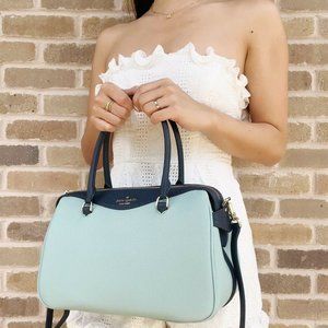 Kate Spade Colorblock Duffle Satchel Bag Leather Crossbody Aphrodite Blue Multi